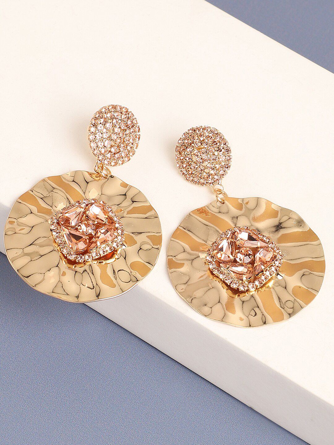 SOHI Gold Plated Contemporary Drop Earrings-image-43