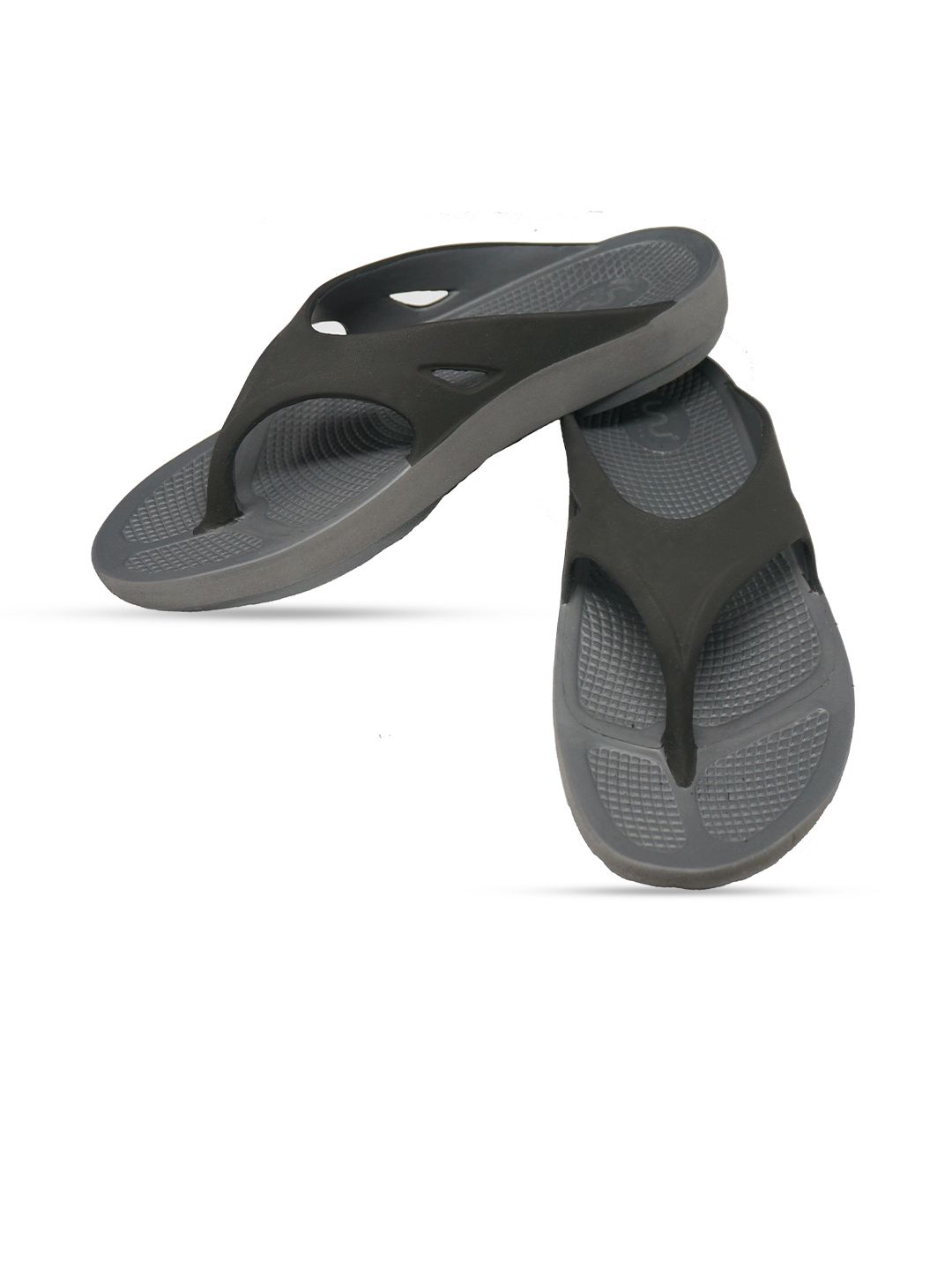 Doubleu Men Grey & Black Rubber Thong Flip-Flops-picture-13
