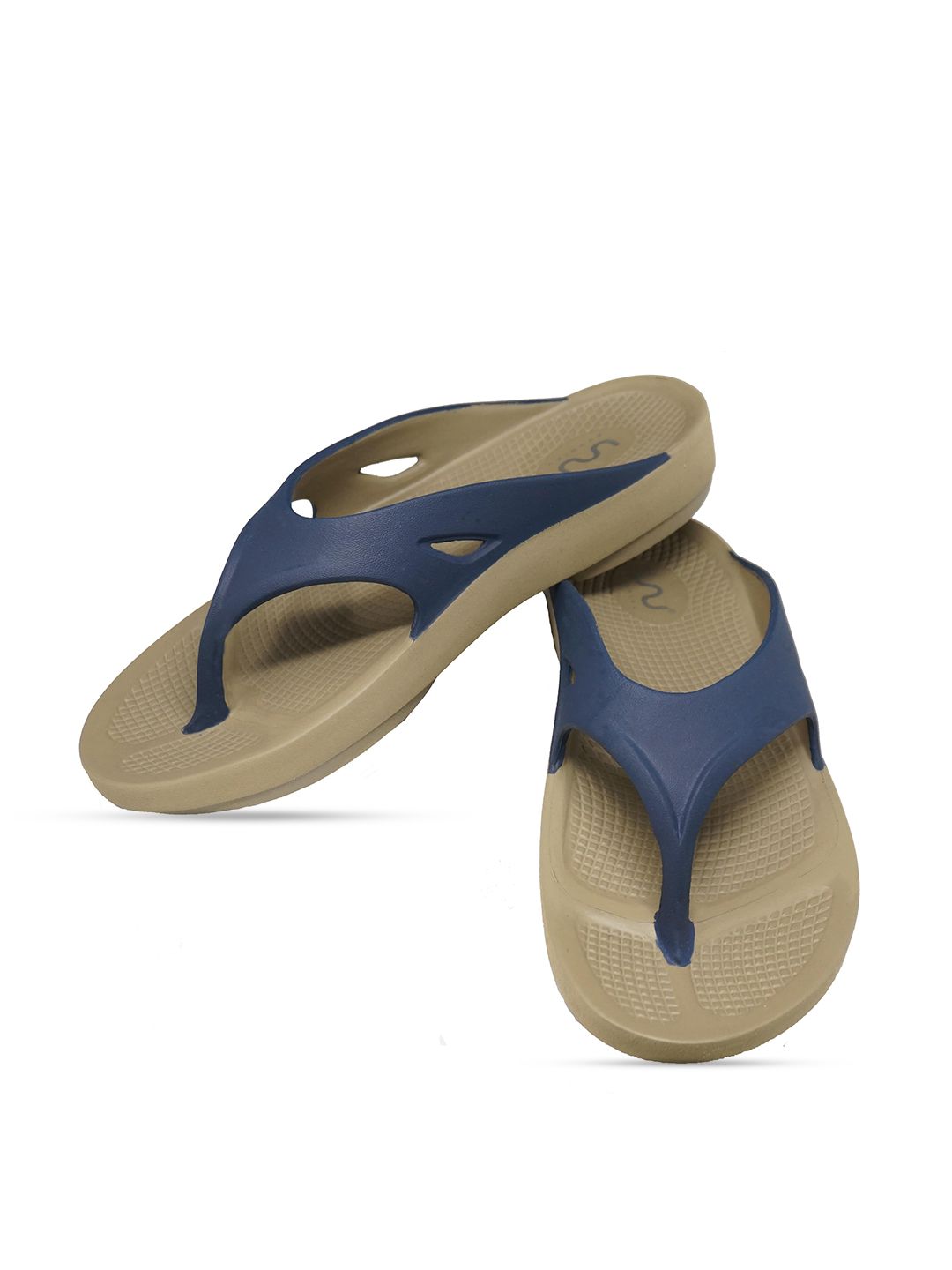 Doubleu Men Khaki & Blue Rubber Thong Flip-Flops-image-33