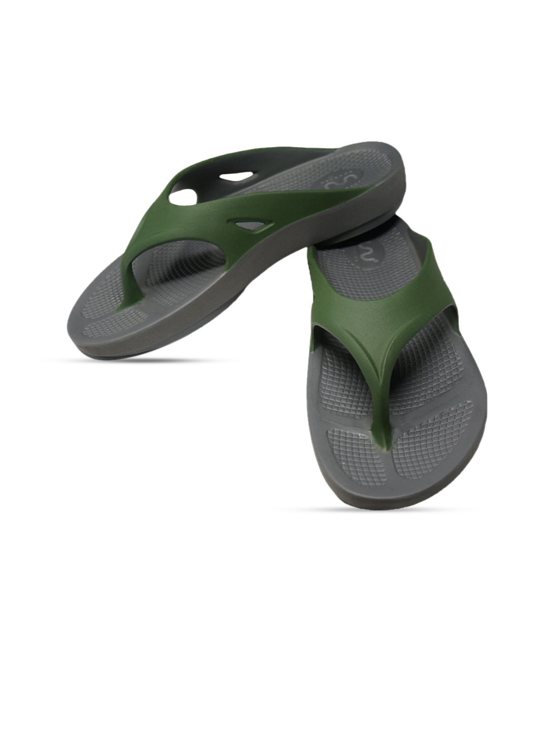 Doubleu Men Grey & Green Rubber Thong Flip-Flops-picture-31