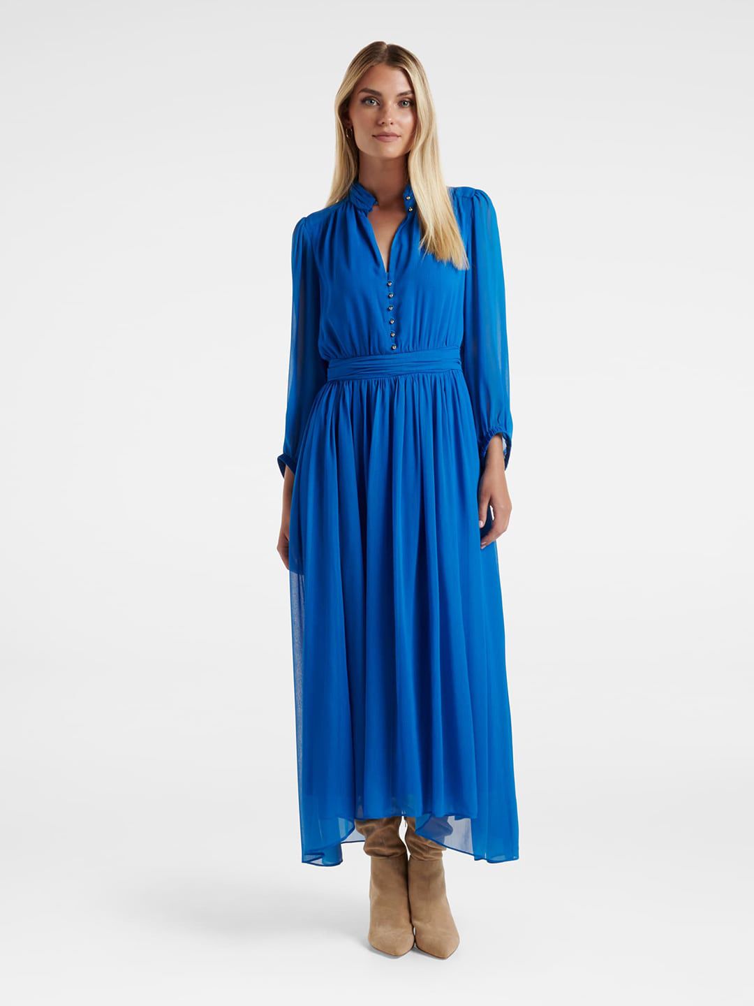 Forever New Shirt Collar Crepe Maxi Dress