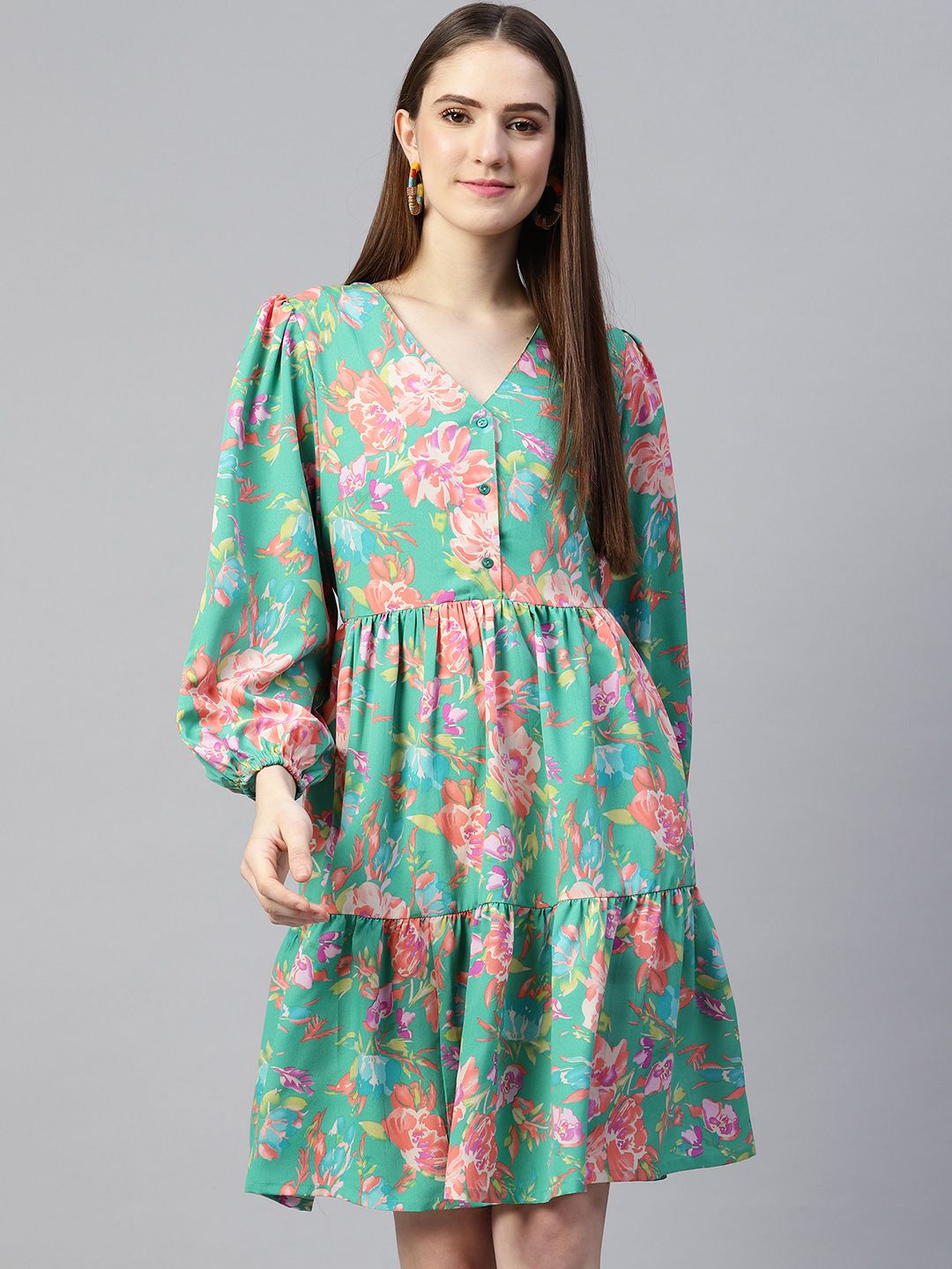 plusS Green & Pink Floral Dress-picture-17