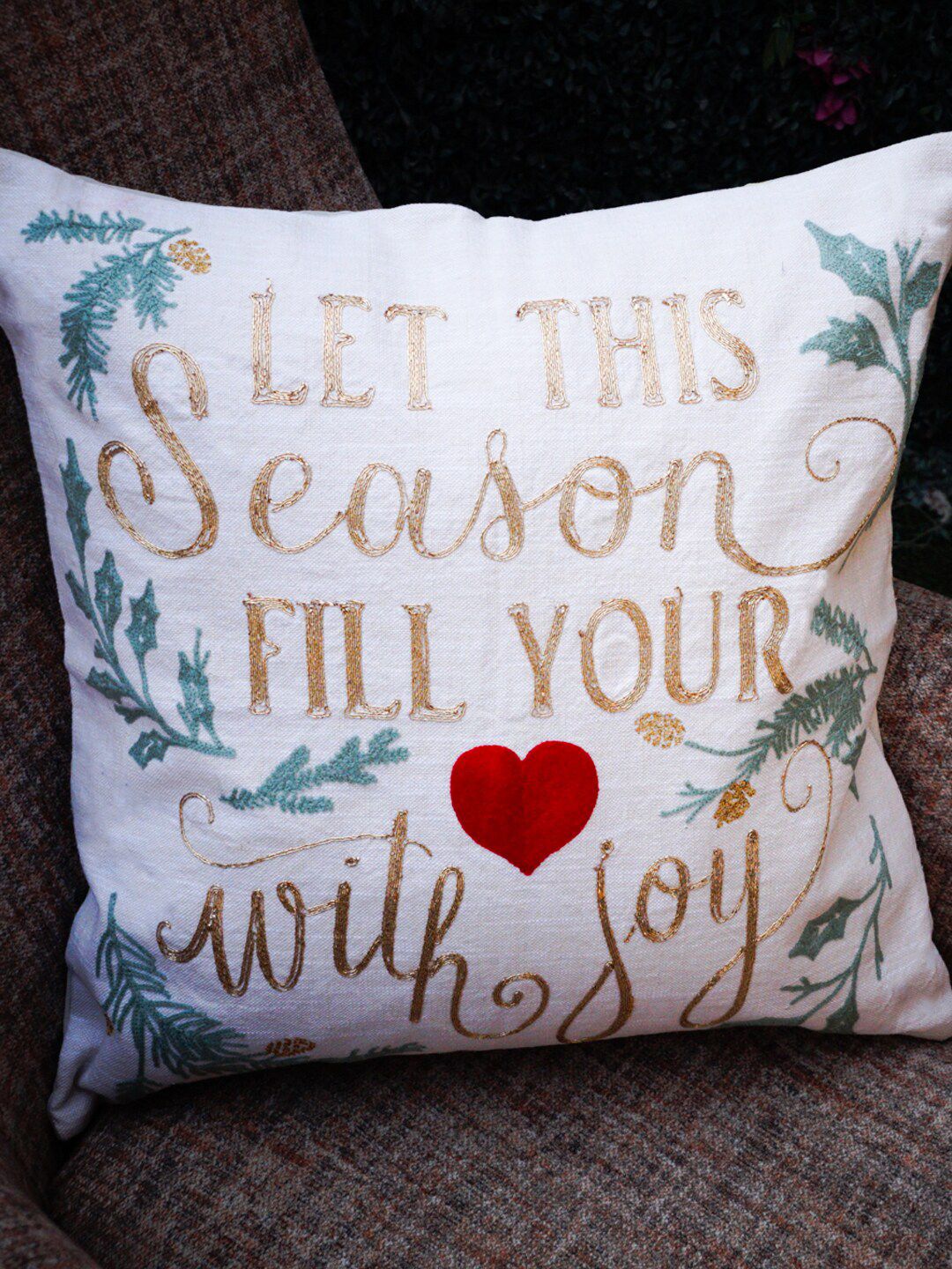 SHADES of LIFE Off White & Gold-Toned Set of 2 Embroidered Square Cushion Covers-picture-10