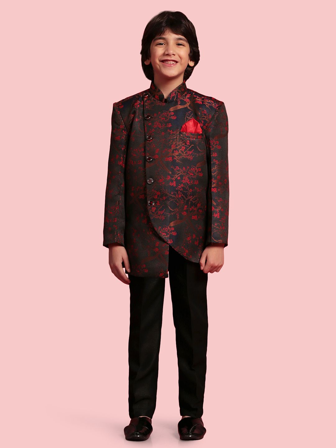 Aj DEZInES Boys Jacquard Floral Jaal Assemetric Two Piece Indo Western Pant Set