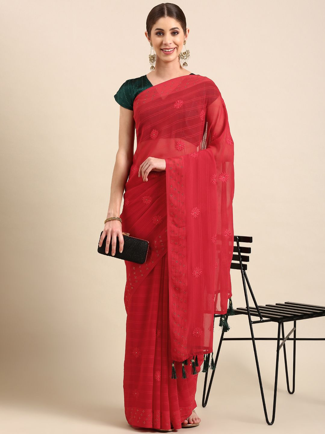 Red ethnic motifs sarees - Buy Red ethnic motifs sarees online in India