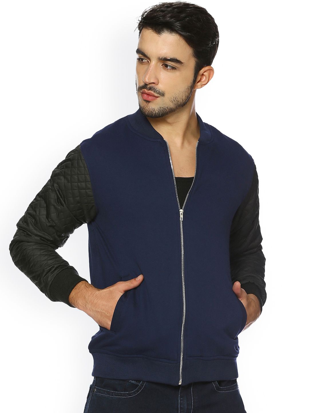Campus Sutra Men Blue Solid Quilted Jacket-image-2