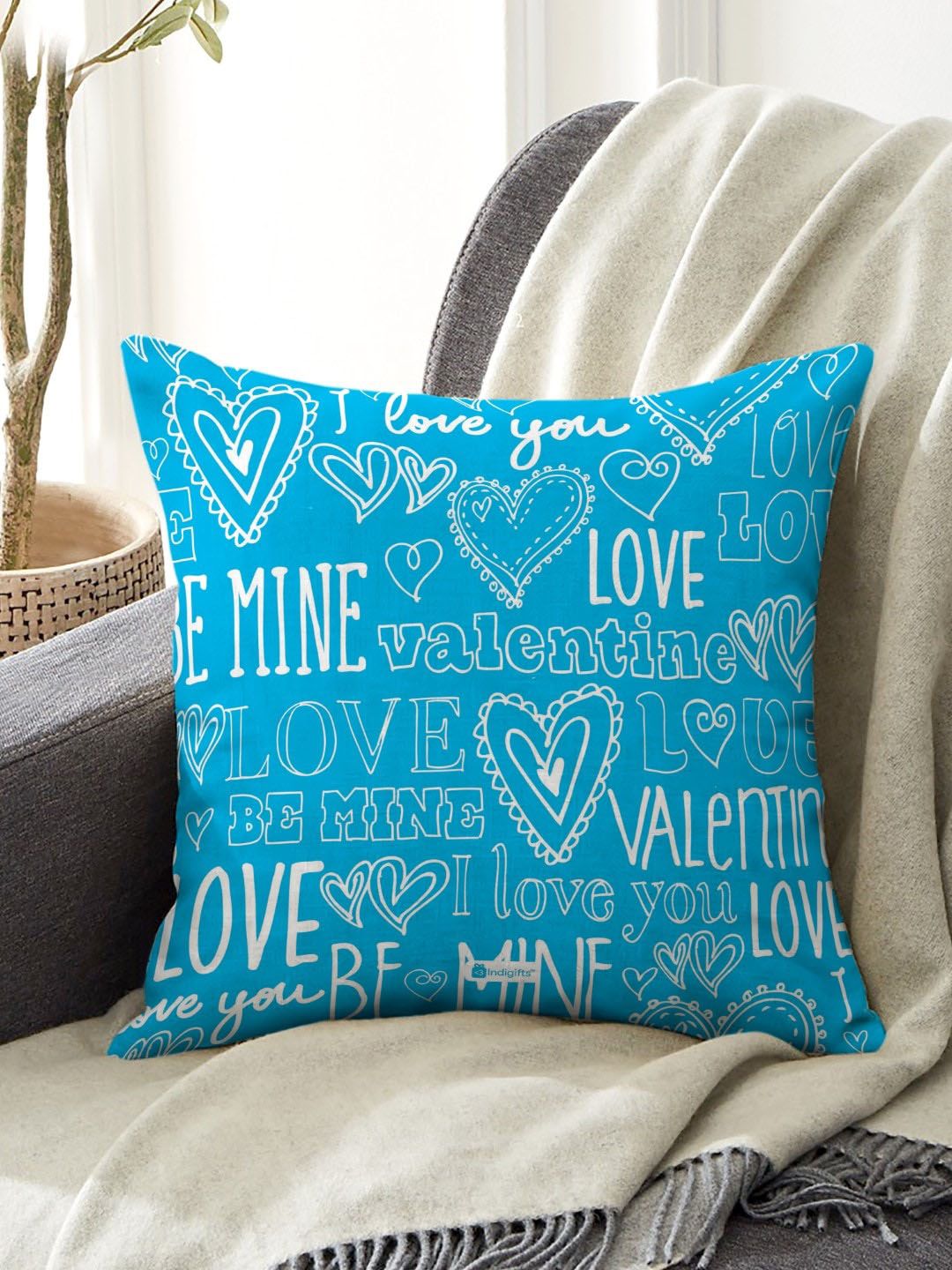 Indigifts Blue & White Printed Square Shaped Pre-Filled Cushion-picture-44