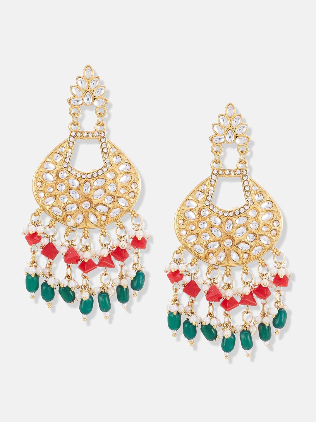 ATIBELLE Kundan Studded Gold-Plated Chandbalis Earrings