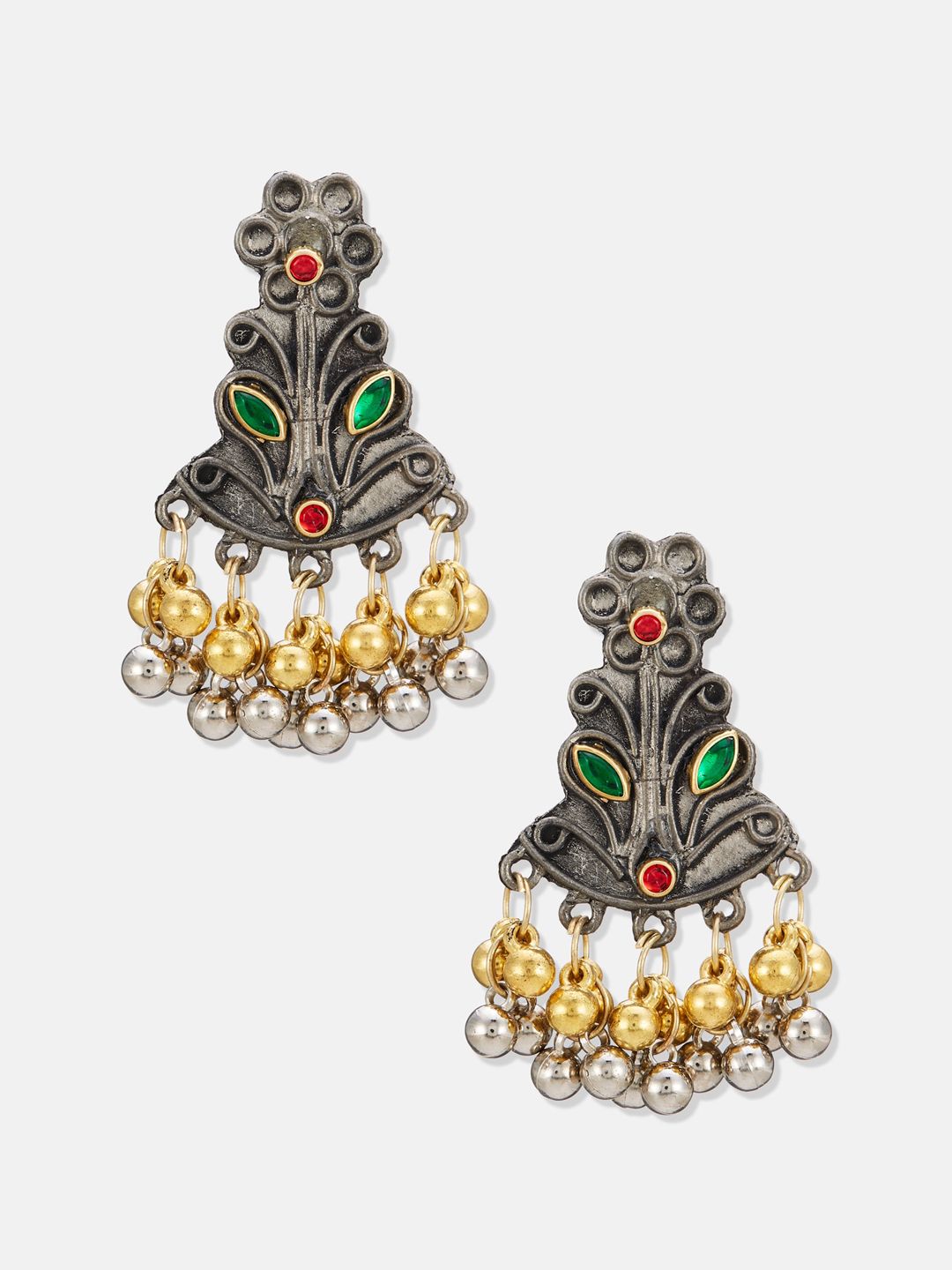 ATIBELLE Silver-Plated Stone-Studded & Pearl Beaded Jewellery Set