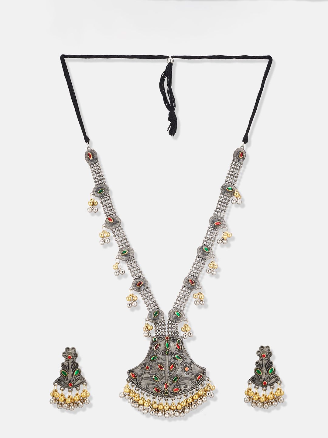 ATIBELLE Silver-Plated Stone-Studded & Pearl Beaded Jewellery Set