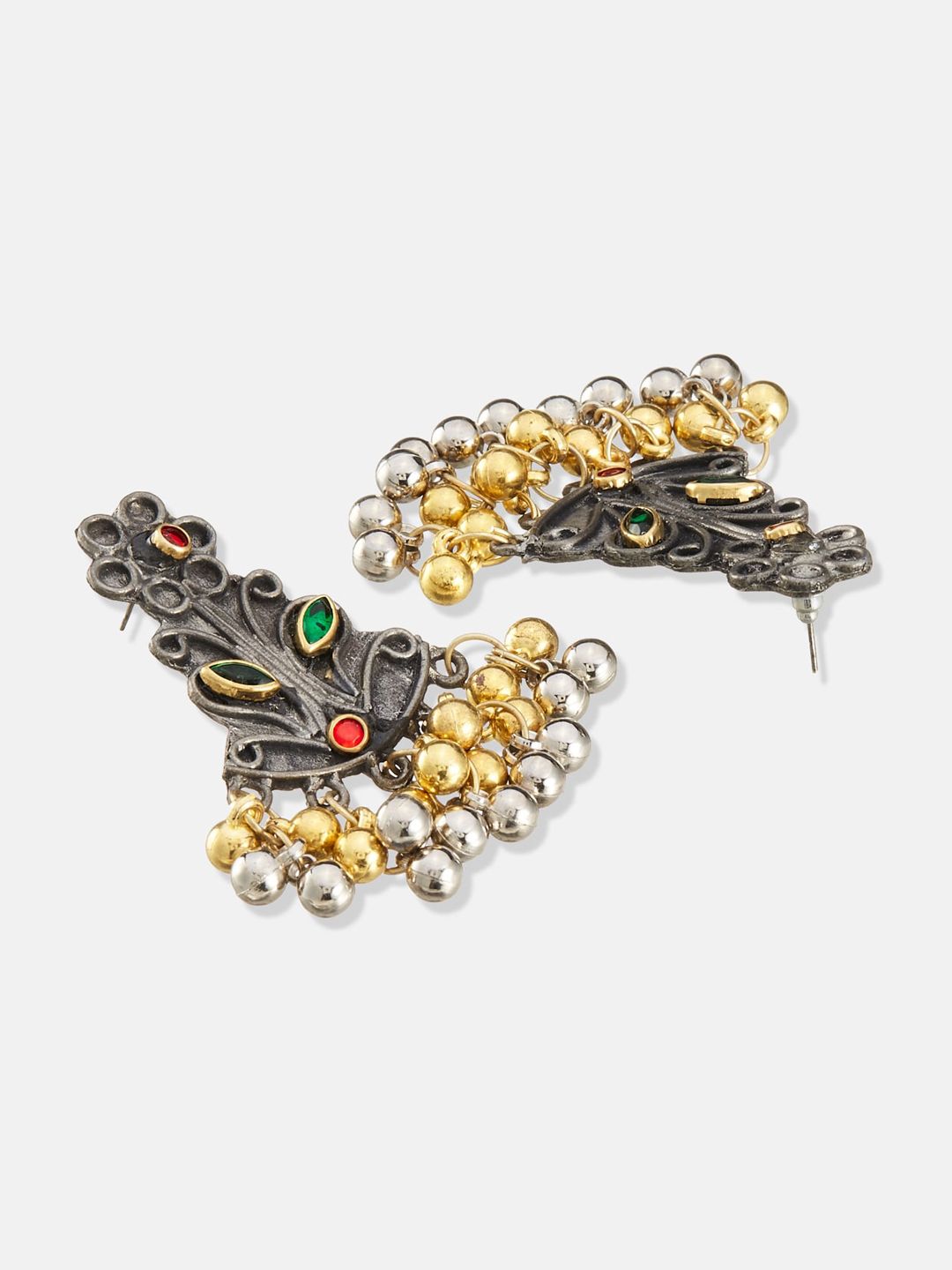 ATIBELLE Silver-Plated Stone-Studded & Pearl Beaded Jewellery Set