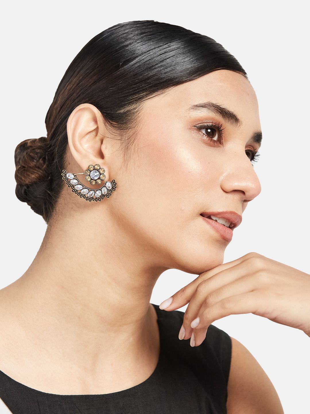 ATIBELLE Silver-Plated Floral Drop Earrings