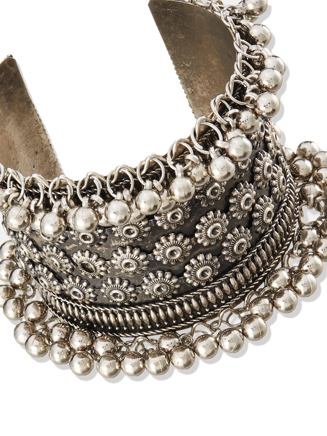 ATIBELLE Silver-Plated Floral Inspired Bangle With Beads Drop