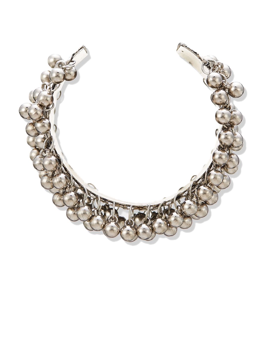 ATIBELLE Silver-Plated Floral Inspired Bangle With Beads Drop