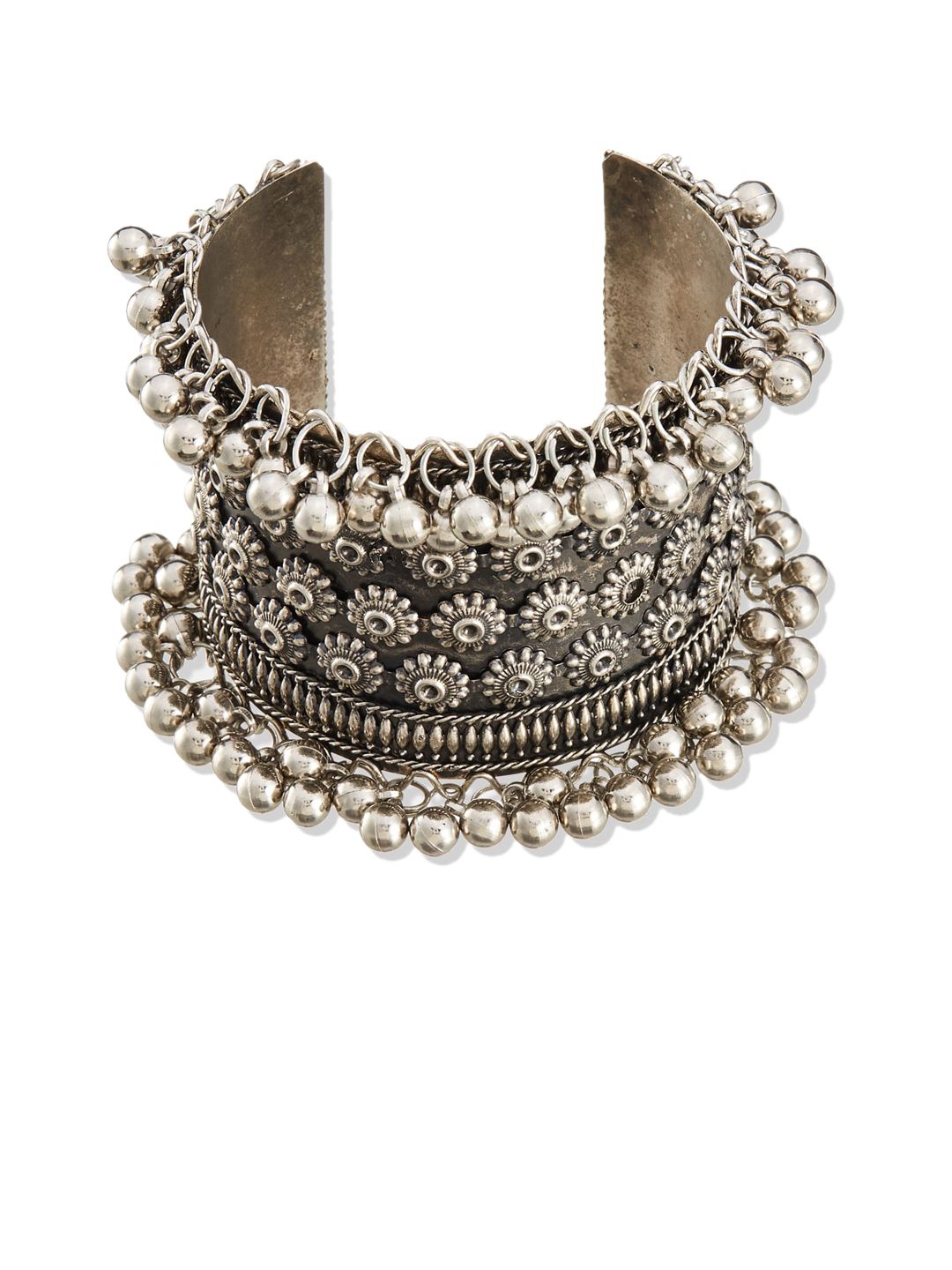 ATIBELLE Silver-Plated Floral Inspired Bangle With Beads Drop
