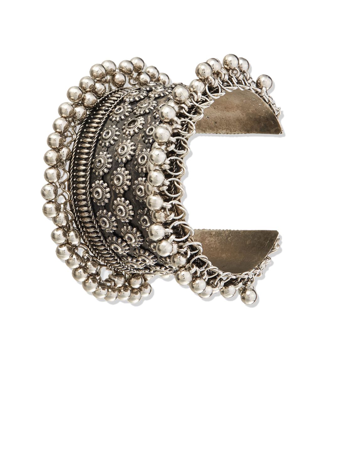 ATIBELLE Silver-Plated Floral Inspired Bangle With Beads Drop