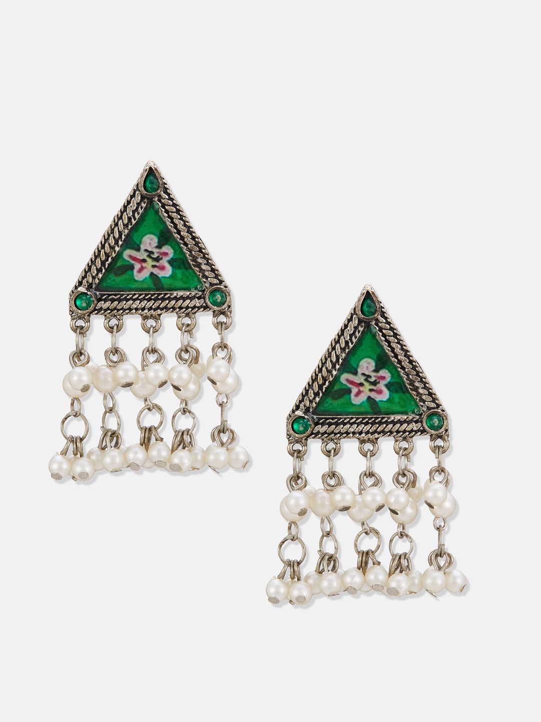 ATIBELLE Silver-Plated Stone-Studded & Pearl Beaded Meenakari Jewellery Set