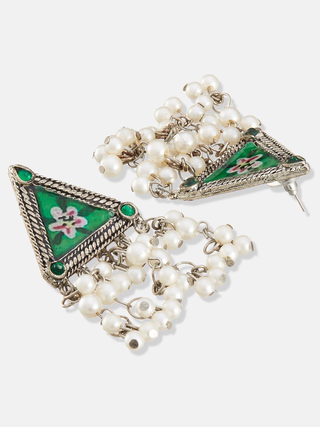 ATIBELLE Silver-Plated Stone-Studded & Pearl Beaded Meenakari Jewellery Set