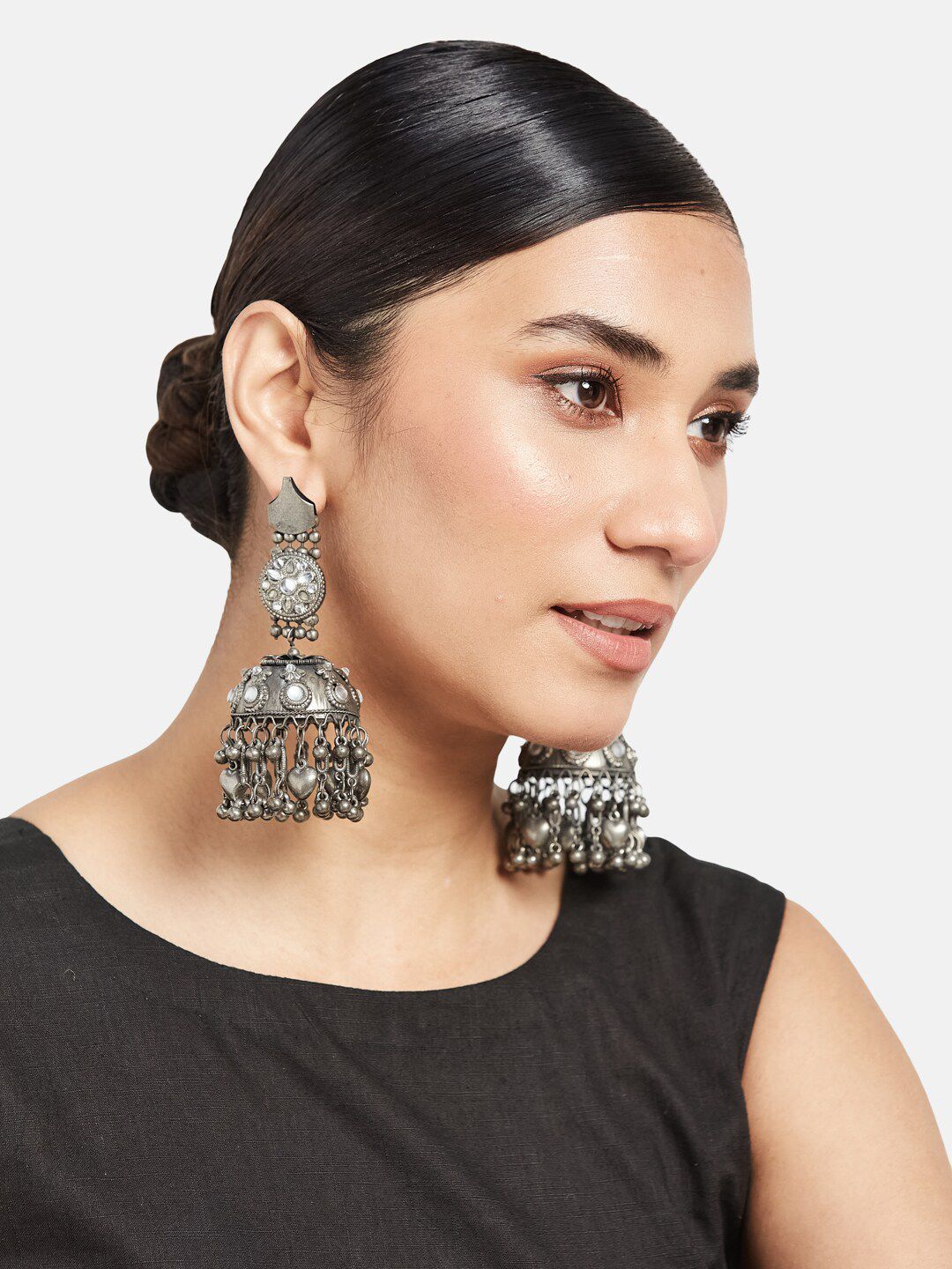 ATIBELLE Stone Studded Gold-Plated Dome Shaped Jhumkas Earrings