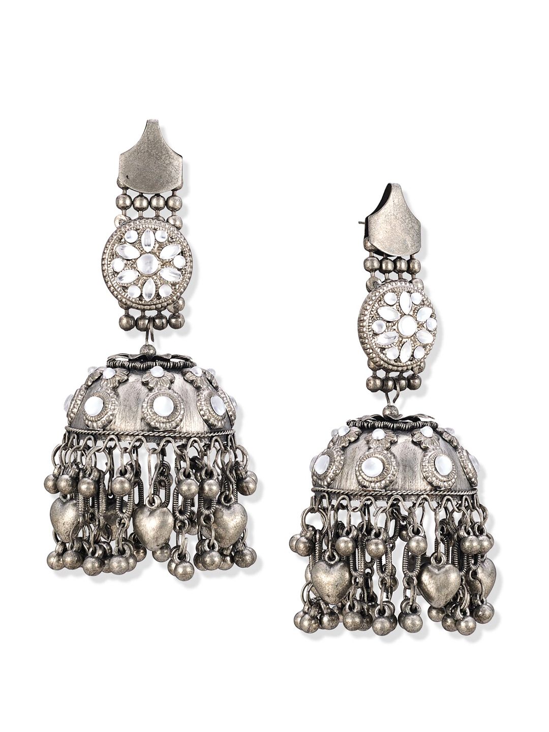 ATIBELLE Stone Studded Gold-Plated Dome Shaped Jhumkas Earrings