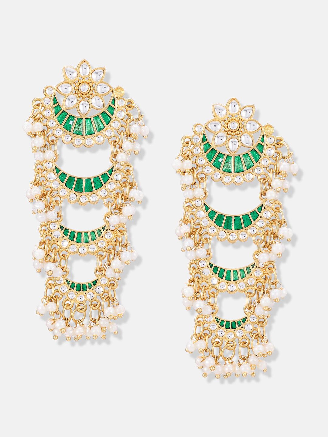 ATIBELLE Green Crescent Shaped Chandbalis Earrings