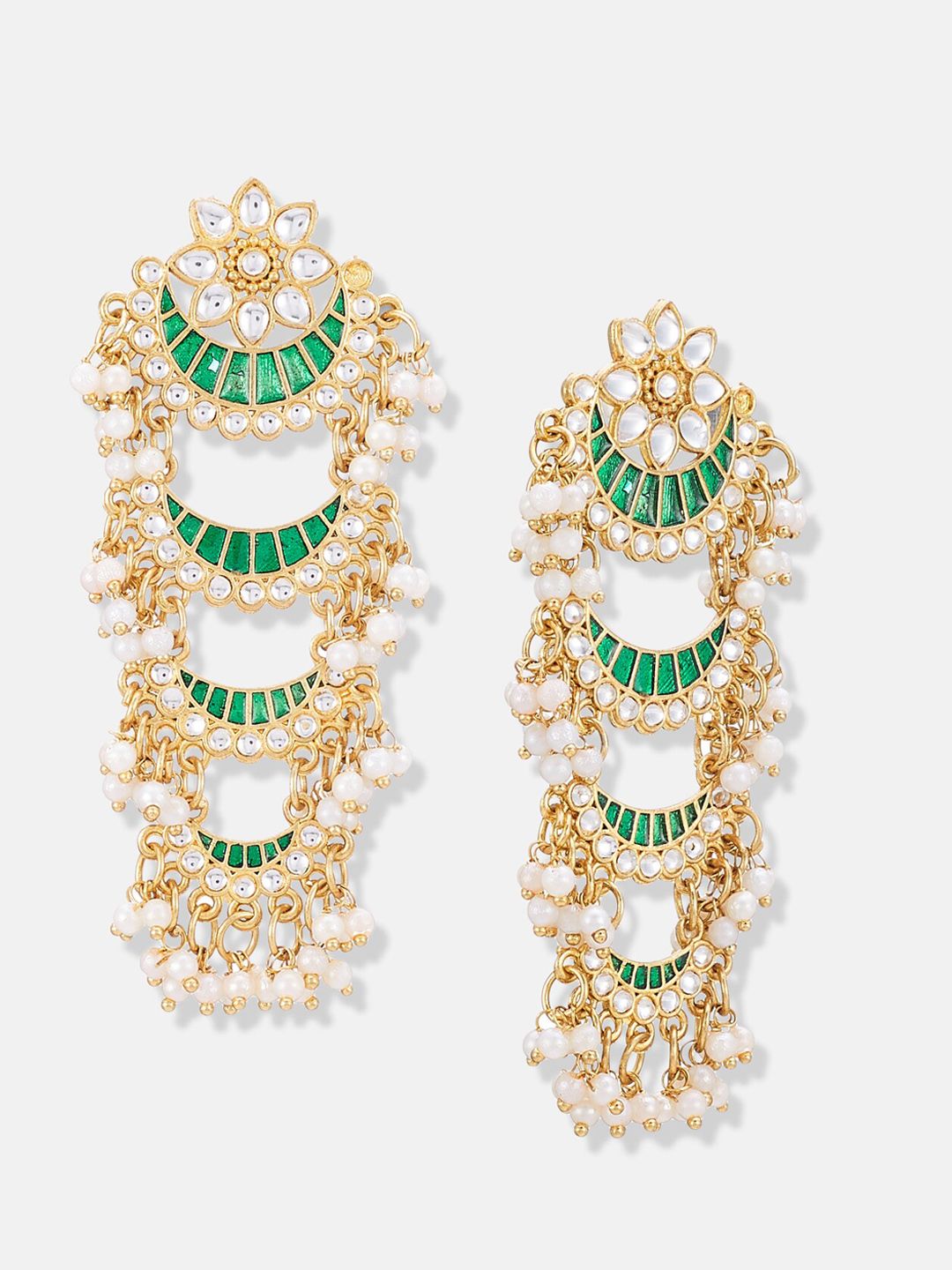 ATIBELLE Green Crescent Shaped Chandbalis Earrings