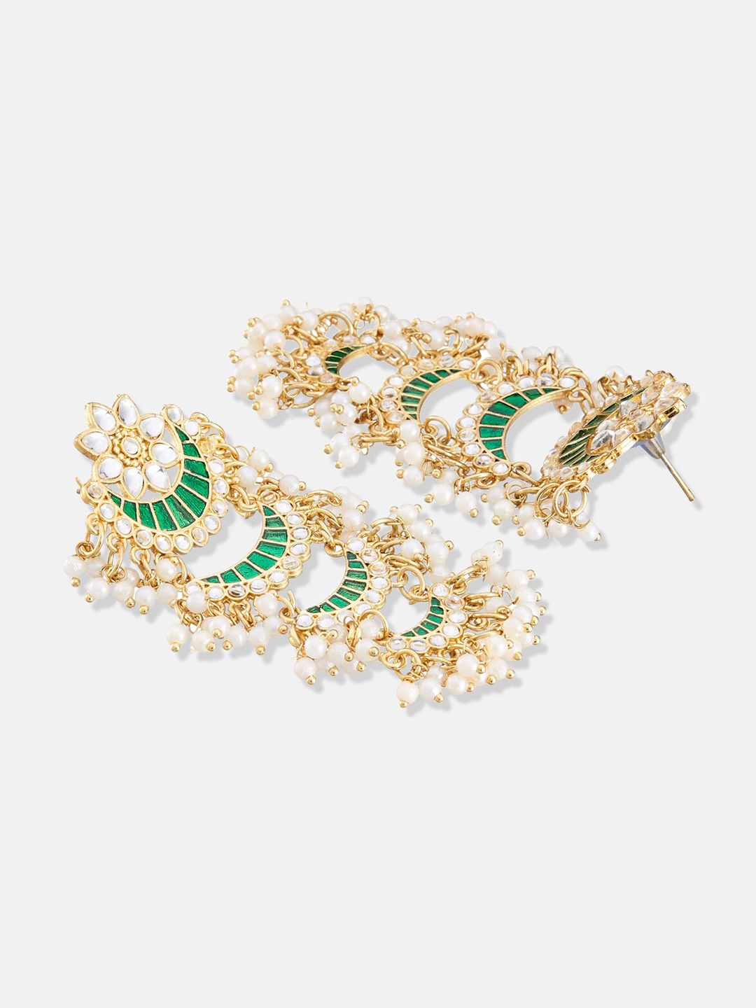 ATIBELLE Green Crescent Shaped Chandbalis Earrings