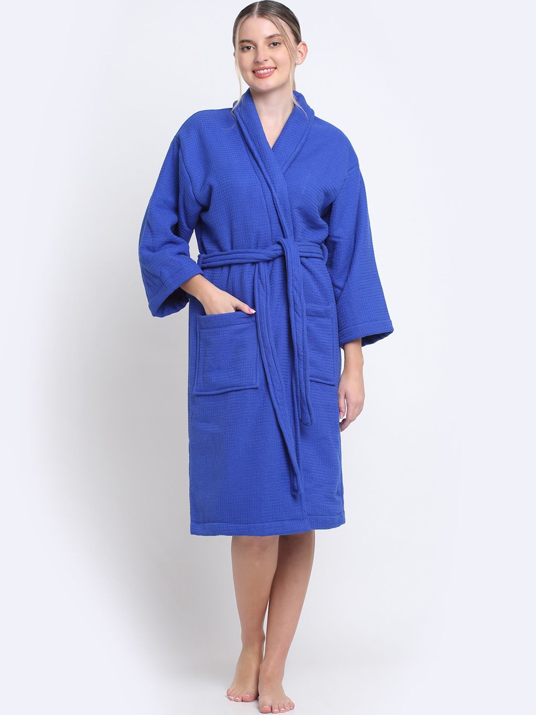 Creeva Women Blue Solid Luxury Bathrobe-picture-16