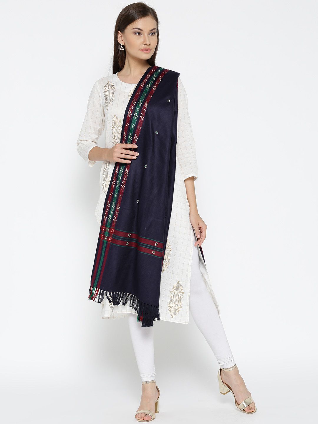 WEAVERS VILLA Navy Patterned Shawl-image-25
