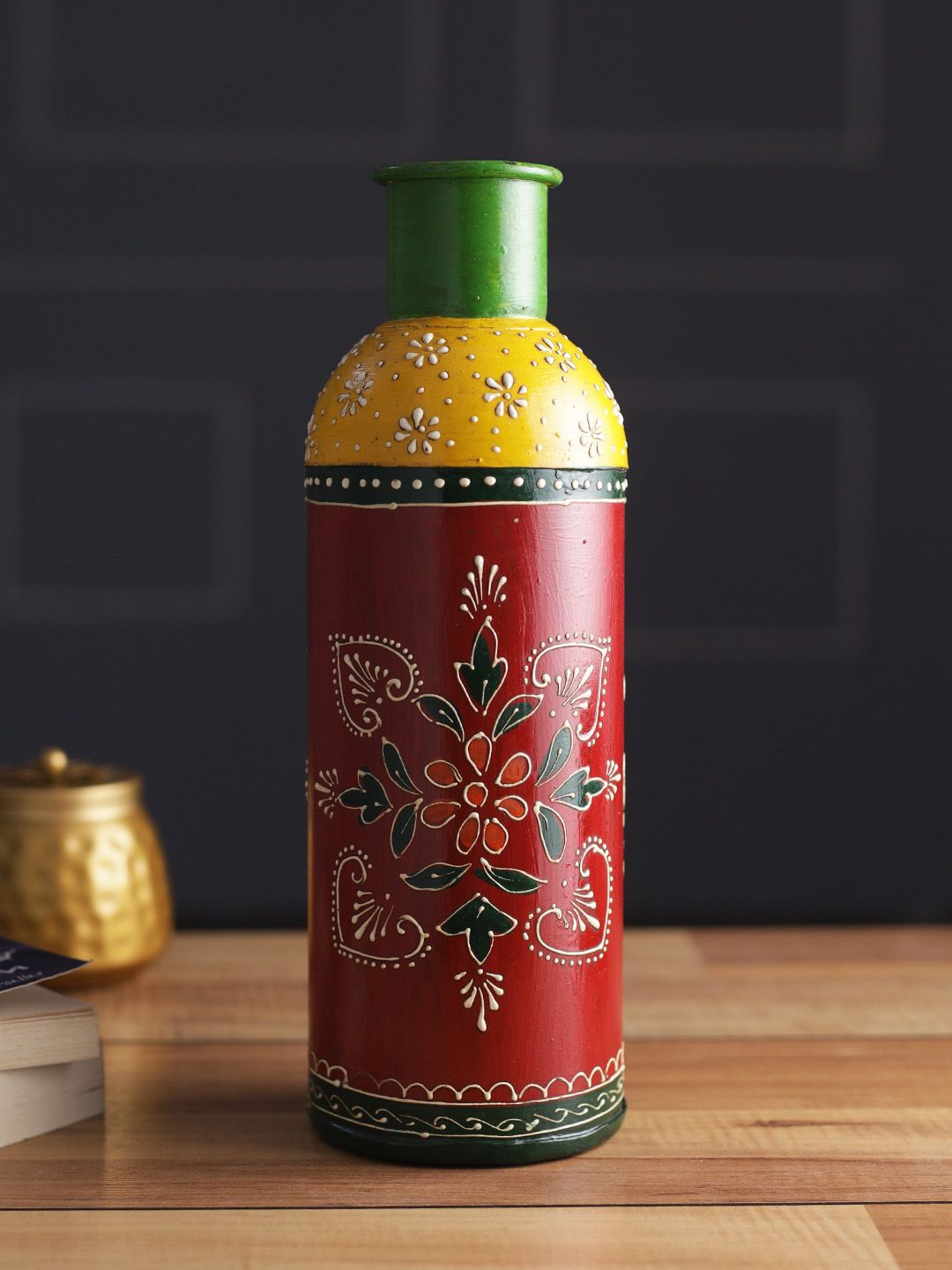 Aapno Rajasthan Red & Yellow Printed Wooden Flower Vase
