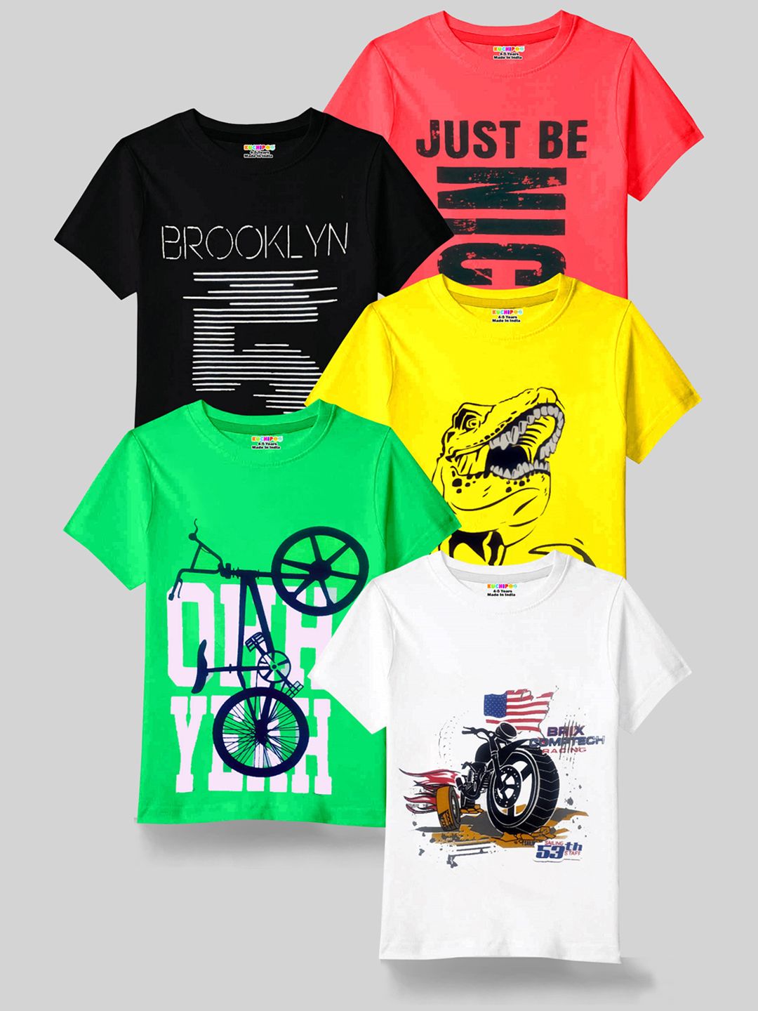 KUCHIPOO Boys Pack Of 5 Typography Printed T-shirt-picture-16