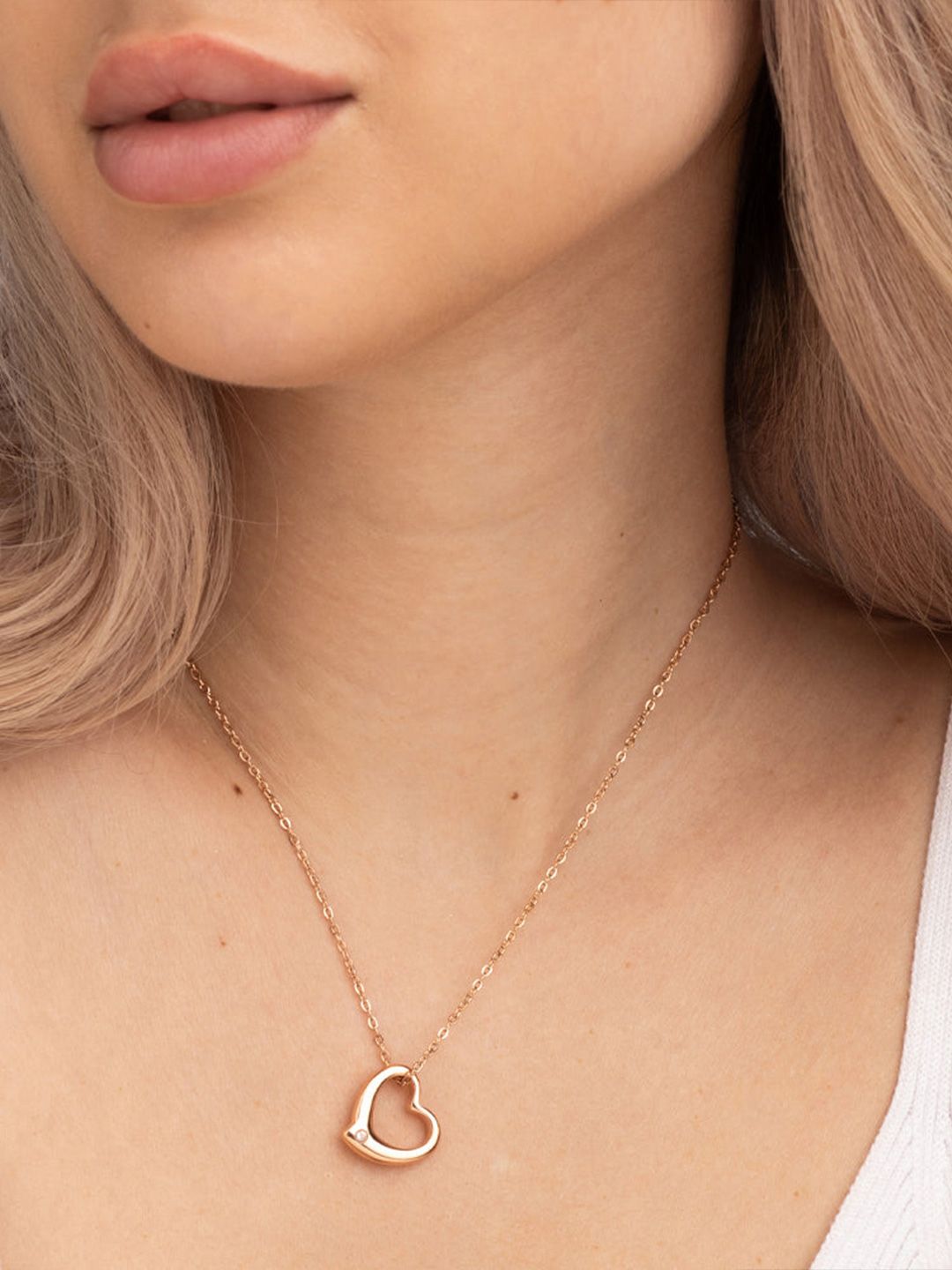 PALMONAS 18k Rose Gold Plated Heart Outline Necklace-picture-36