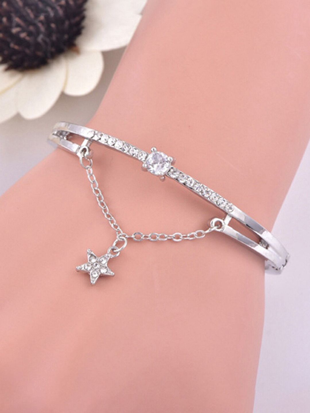 Jewels Galaxy Women Silver-Toned Brass Silver-Plated Cuff Bracelet-picture-23