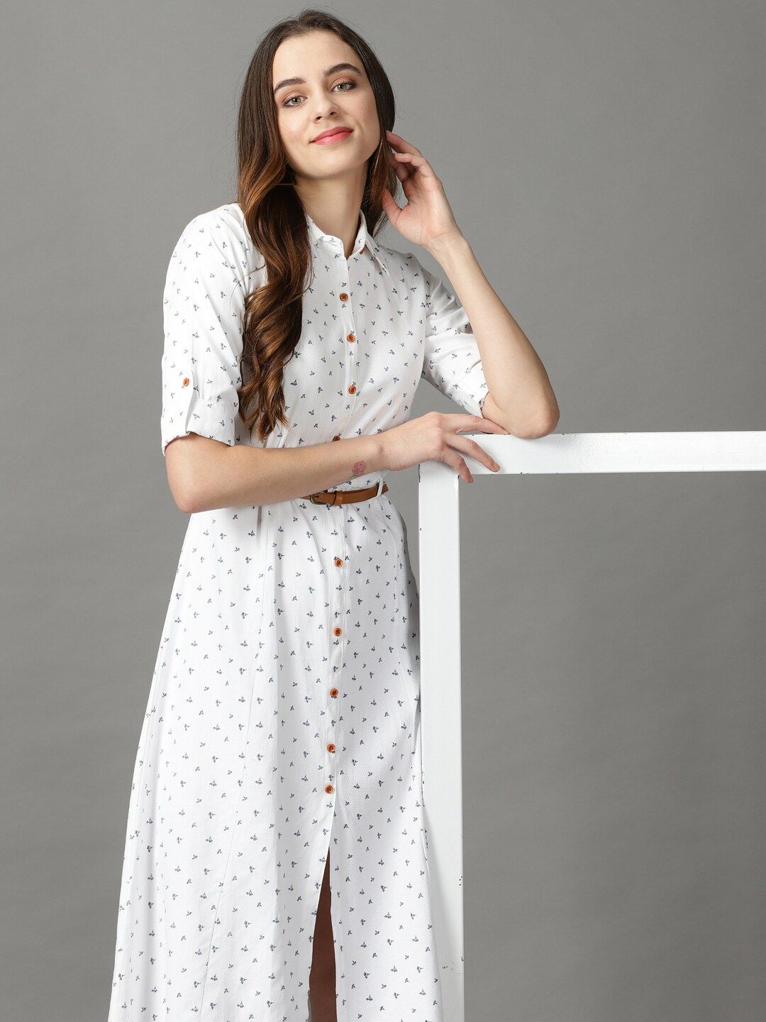 SHOWOFF Floral Printed Shirt Collar Midi Dress-picture-35
