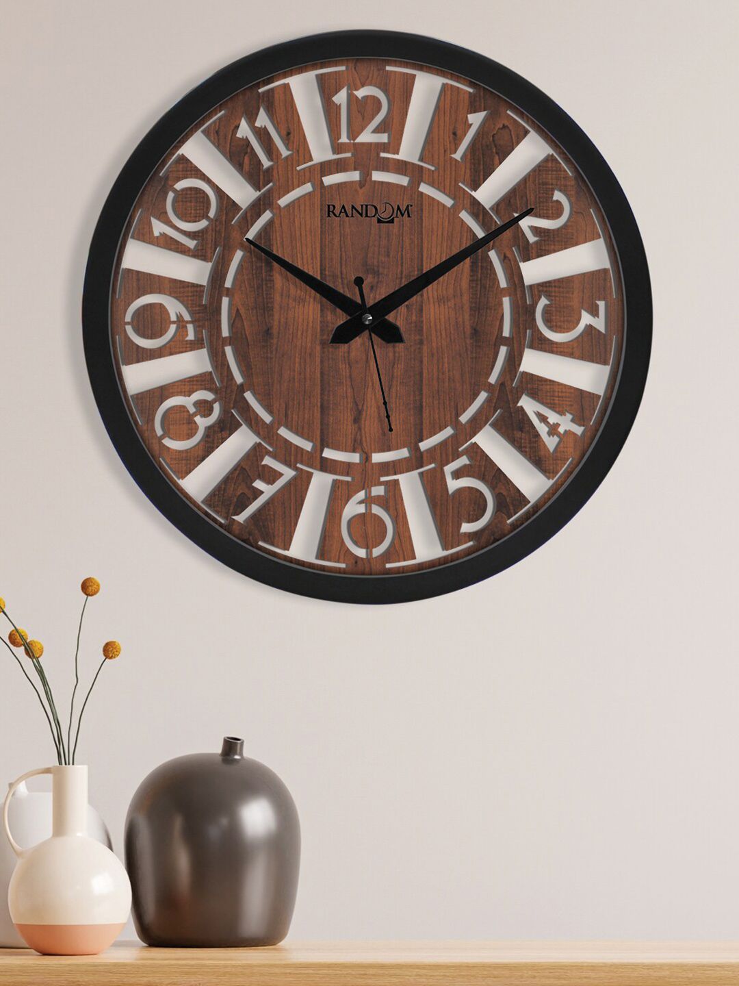 RANDOM Brown & Off White Textured Contemporary Wall Clock-picture-34