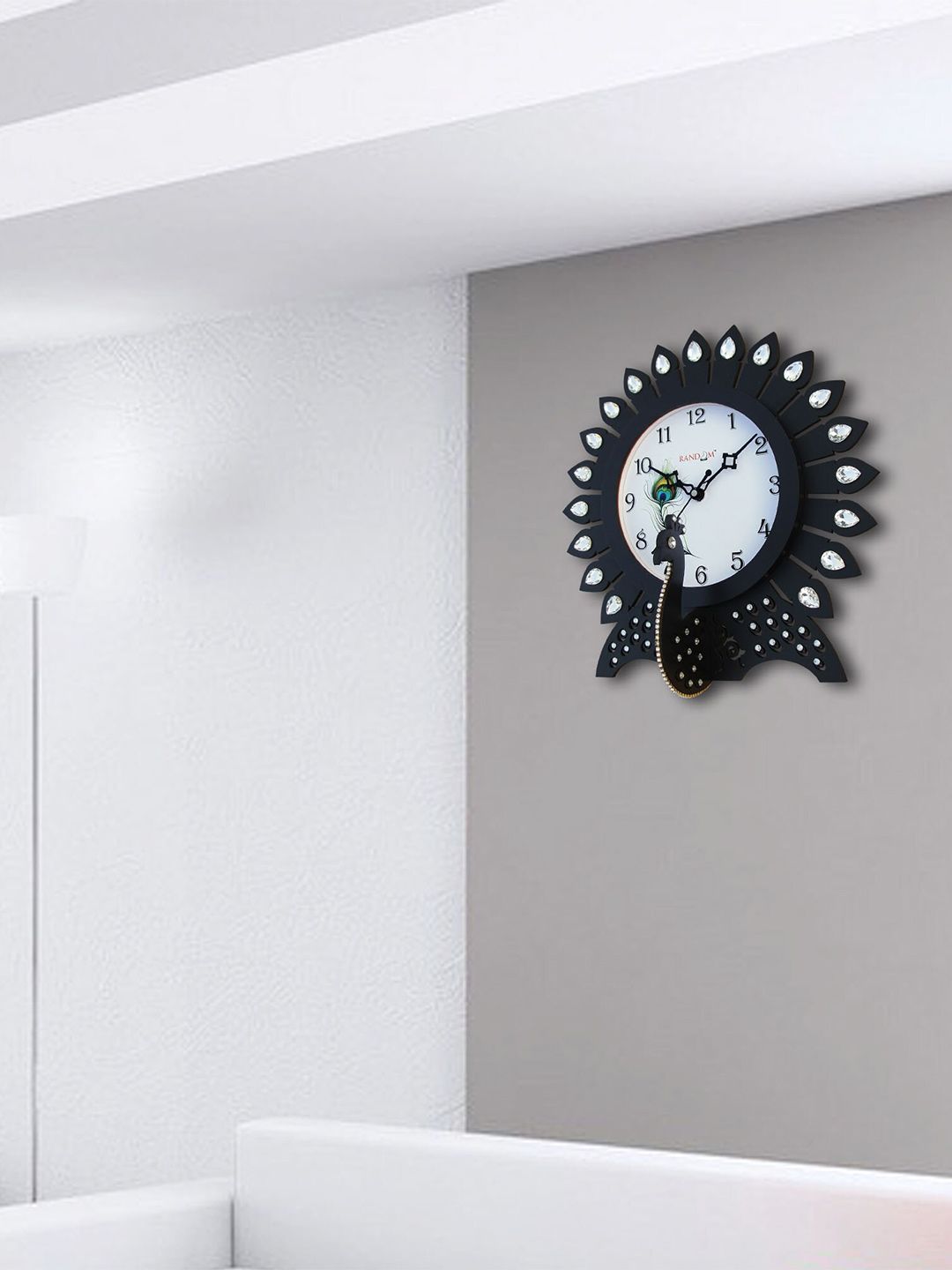 RANDOM Black & White Embellished Bird Shaped Contemporary Wall Clock-picture-37