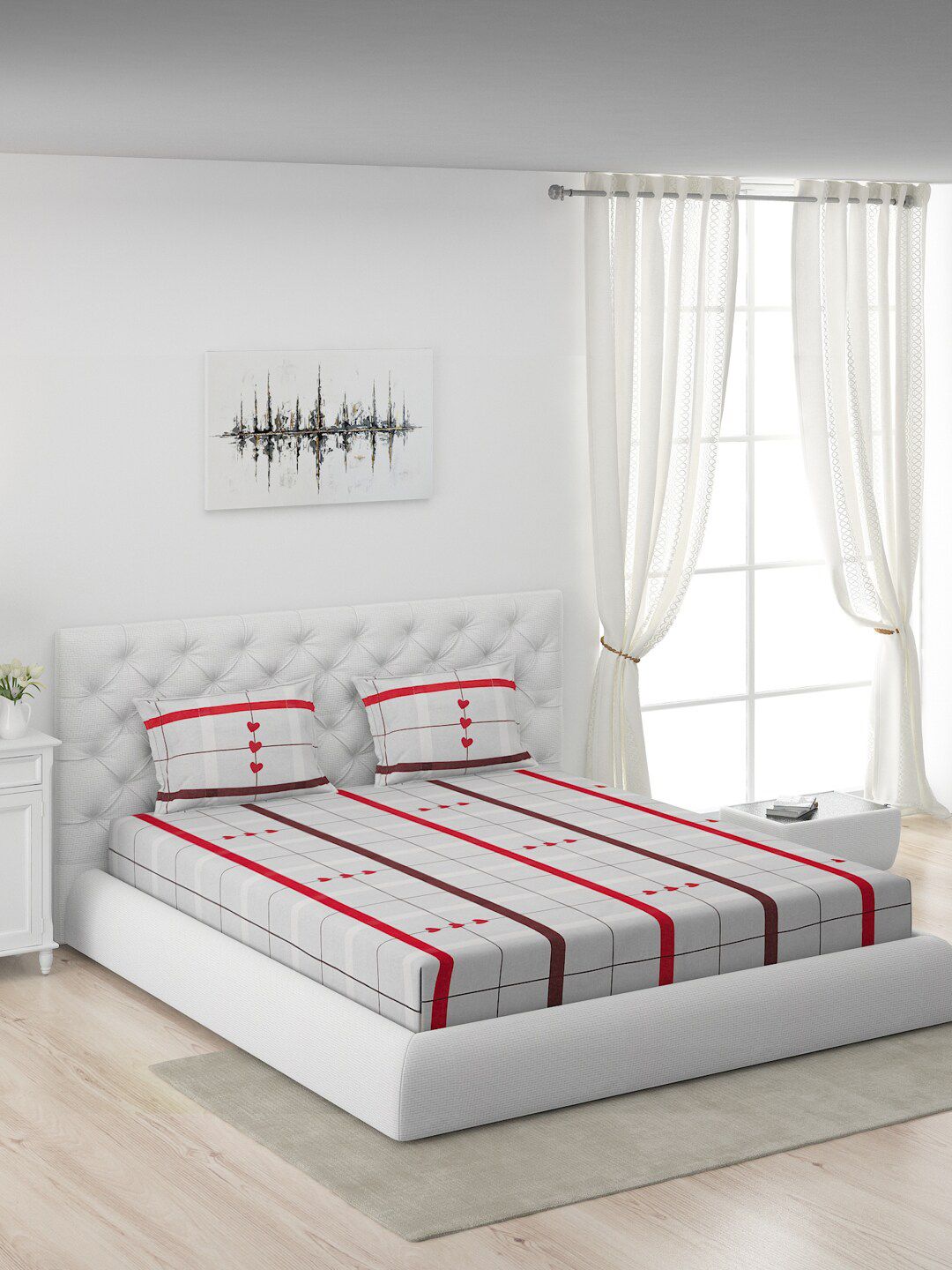 Moca By Monte Carlo Geometric 104 TC Queen Bedsheet with 2 Pillow Covers-picture-39