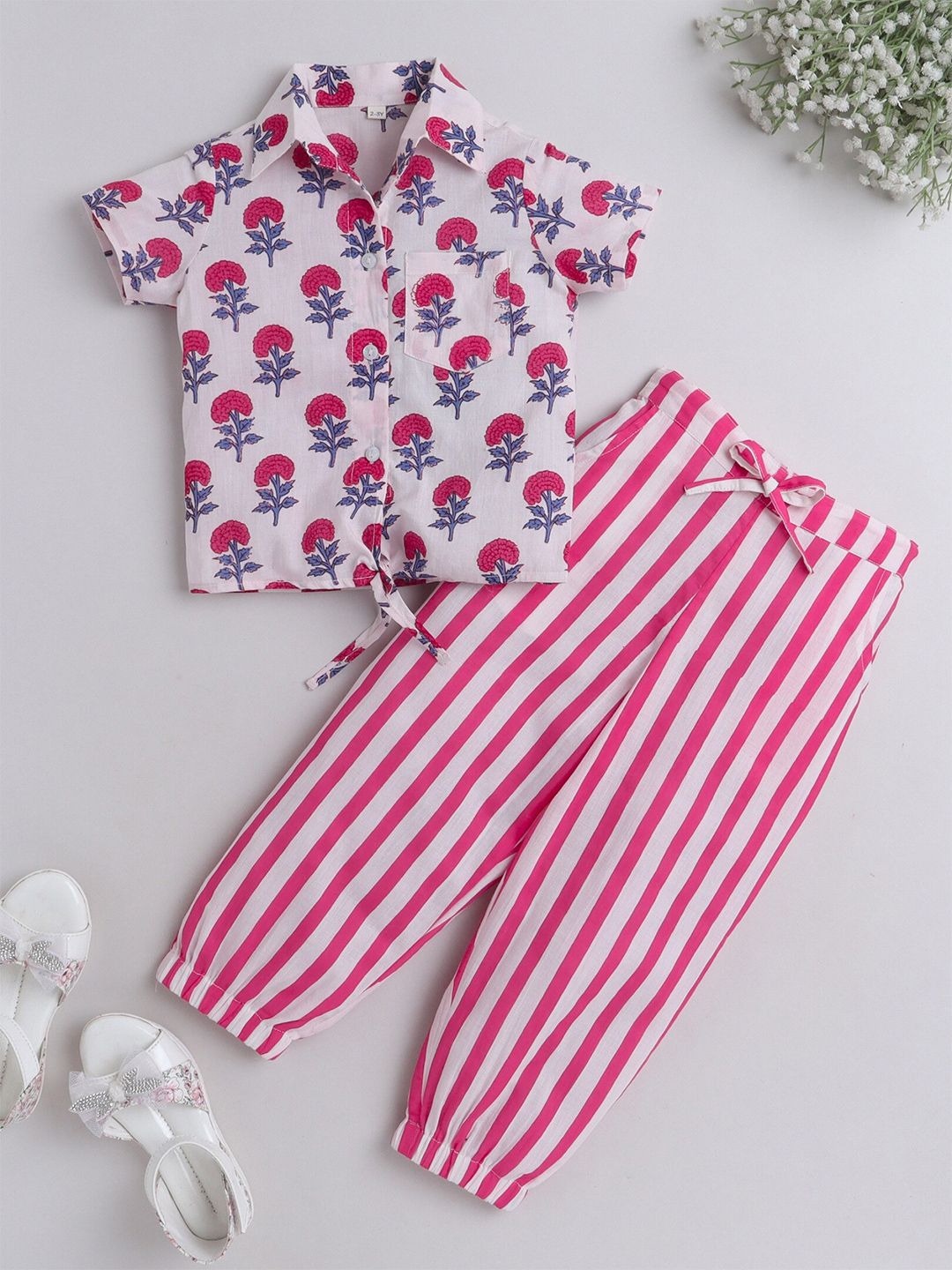 The Magic Wand Girls Printed Cotton Shirt with Pyjamas-picture-55