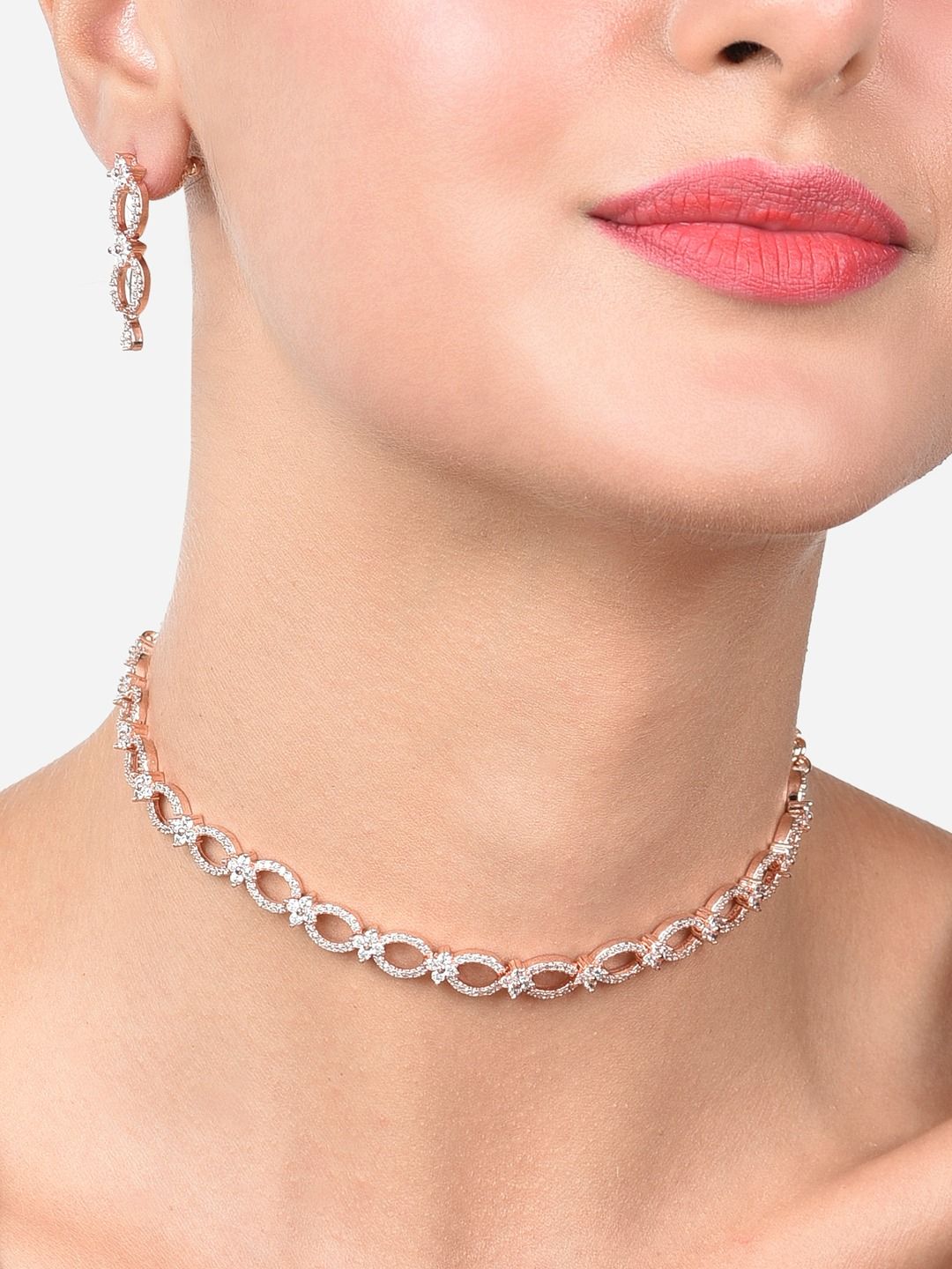 AMI Rose Gold-Plated CZ Studded Jewellery Set-picture-12