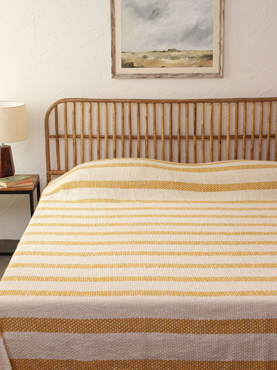 House This Shivalik Yellow & White Woven Design Double Queen Pure Cotton Bed Cover-picture-36
