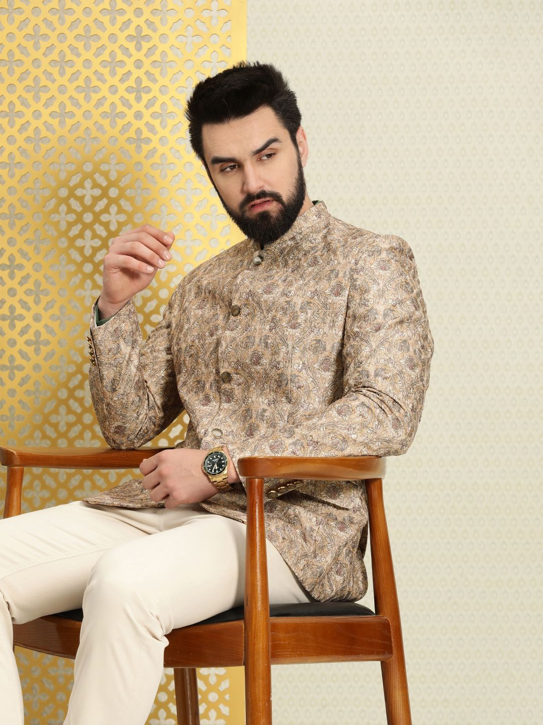 House of Pataudi Men Ethnic Motifs Printed Sequined Bandhgala Jashn ...