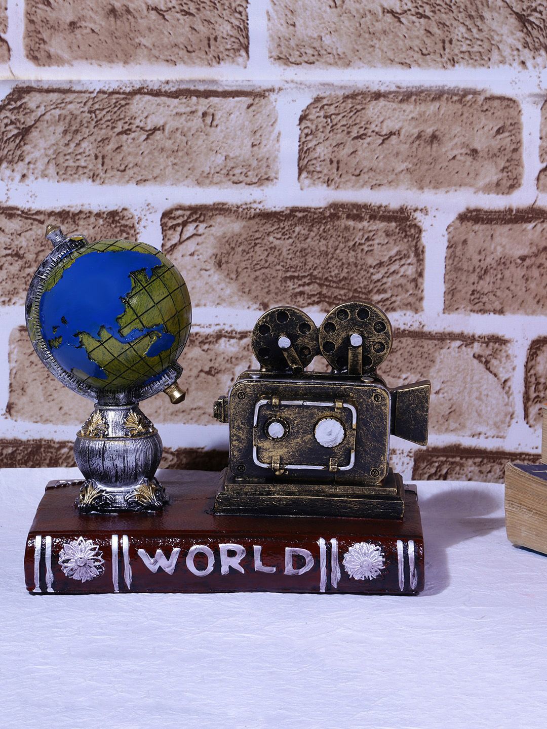 A Vintage Affair- Home Decor Brown Filmmaker's Globe Tabletop Showpiece-image-44