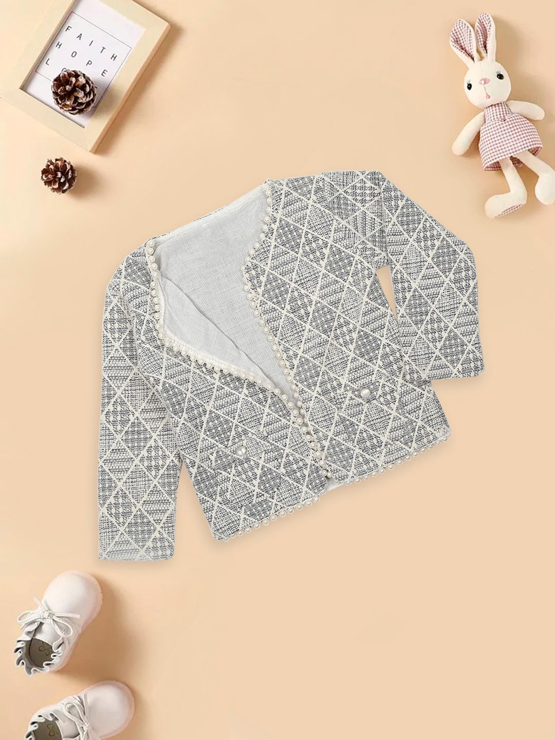 MeeMee Girls Checked Fleece Open Front Shrug-picture-32