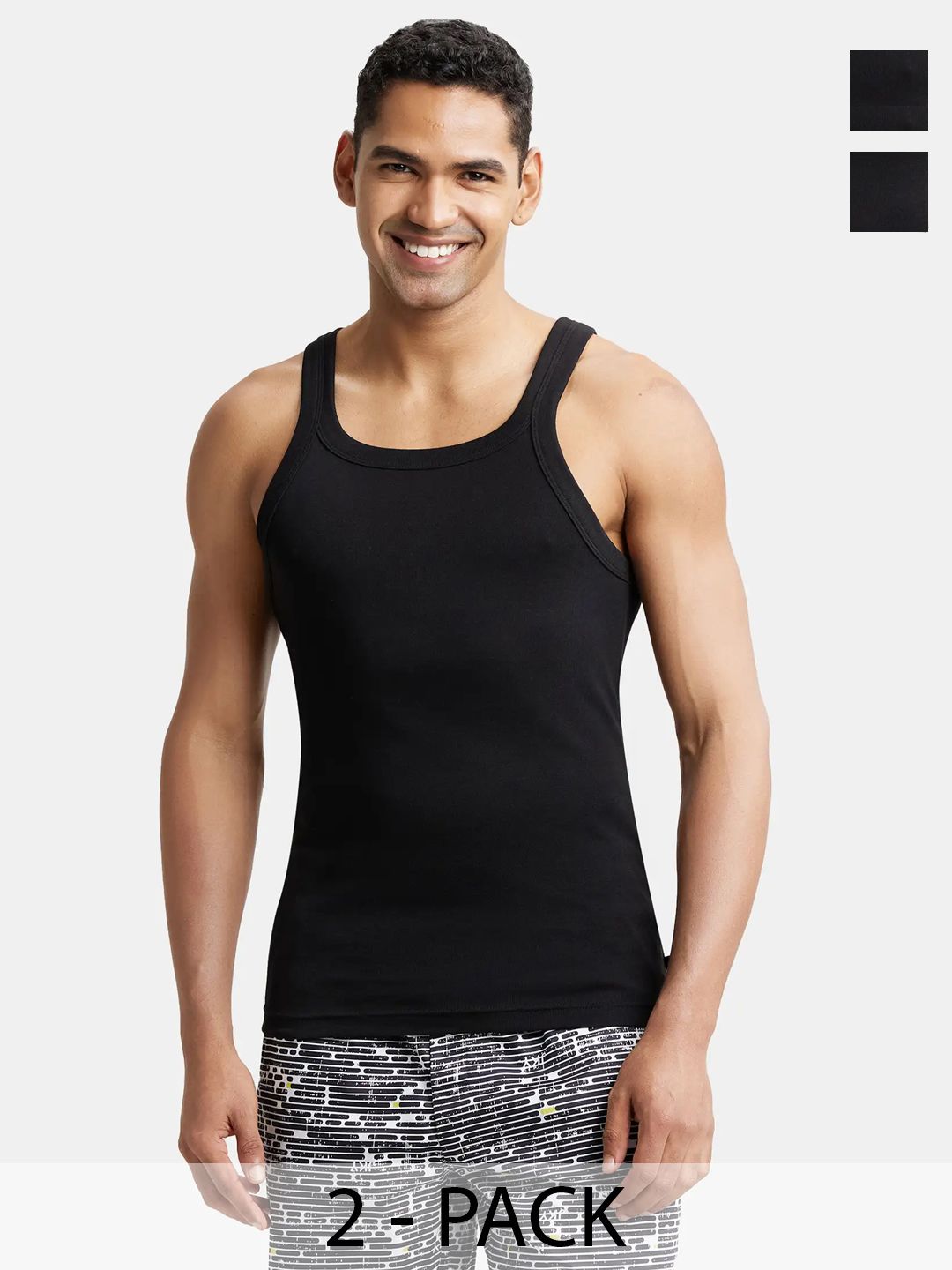 Jockey Men Pack Of 2 Super Combed Cotton Innerwear Vests US26-0205-BLACK