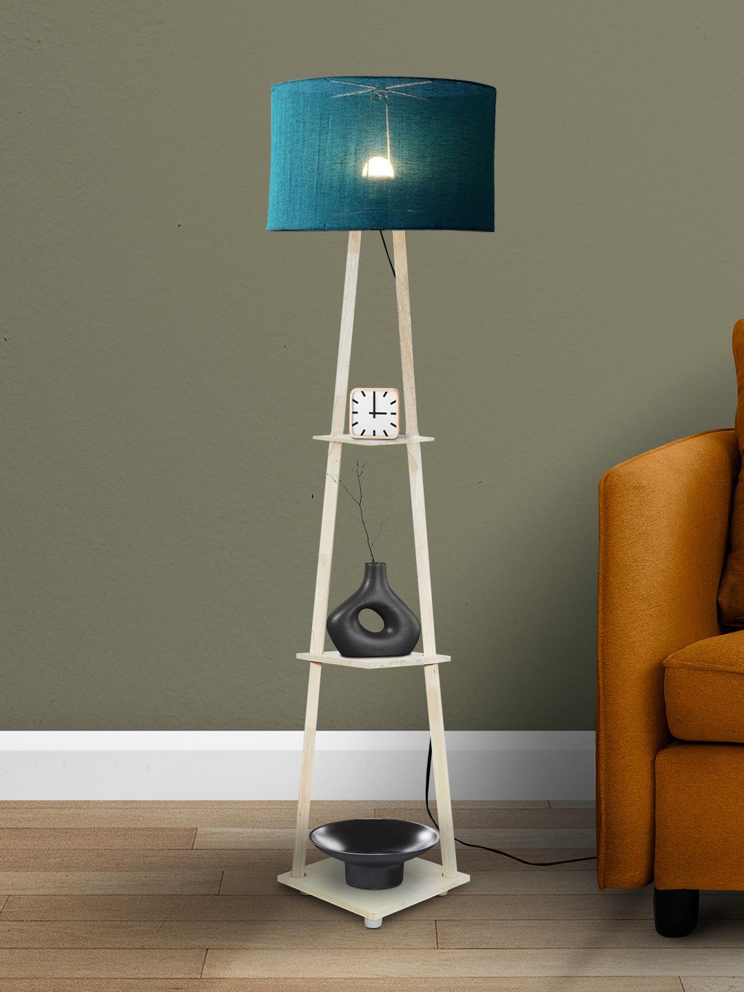 SANDED EDGE Cream & Teal Blue Textured 3-Tier  Floor Lamp-image-30