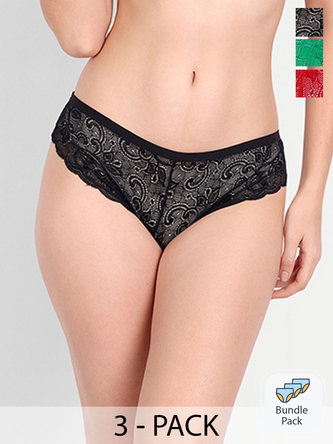 FIMS Women Pack Of 3 Floral Cotton Lace Bikini Briefs-picture-32