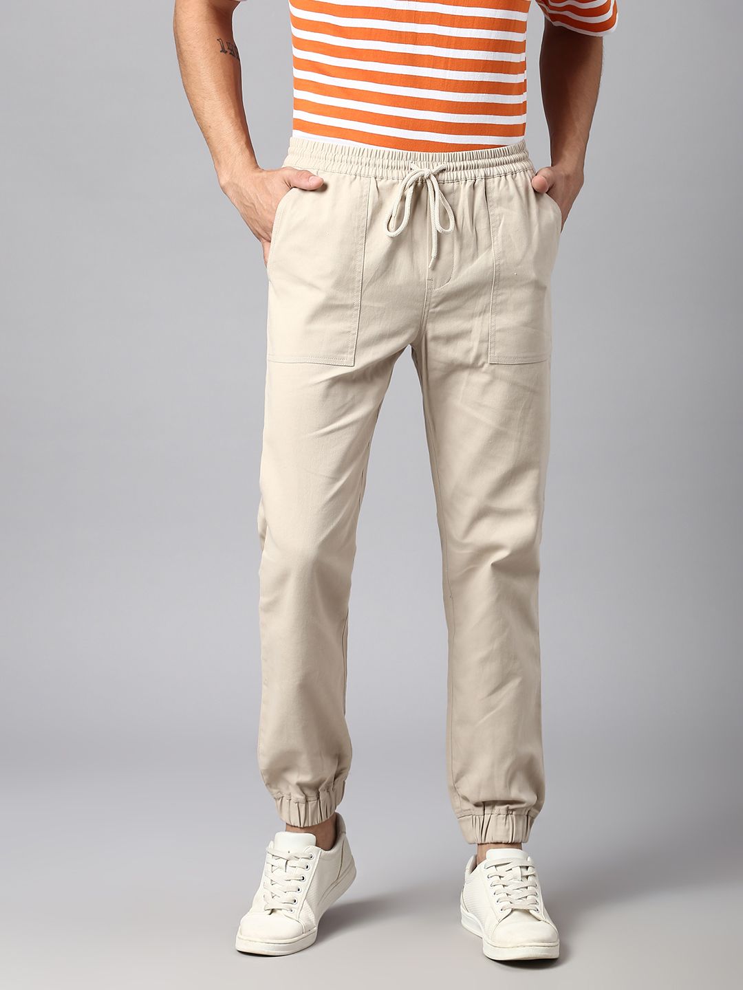 Hubberholme Men Smart Slim Fit Easy Wash Cotton Joggers Trousers