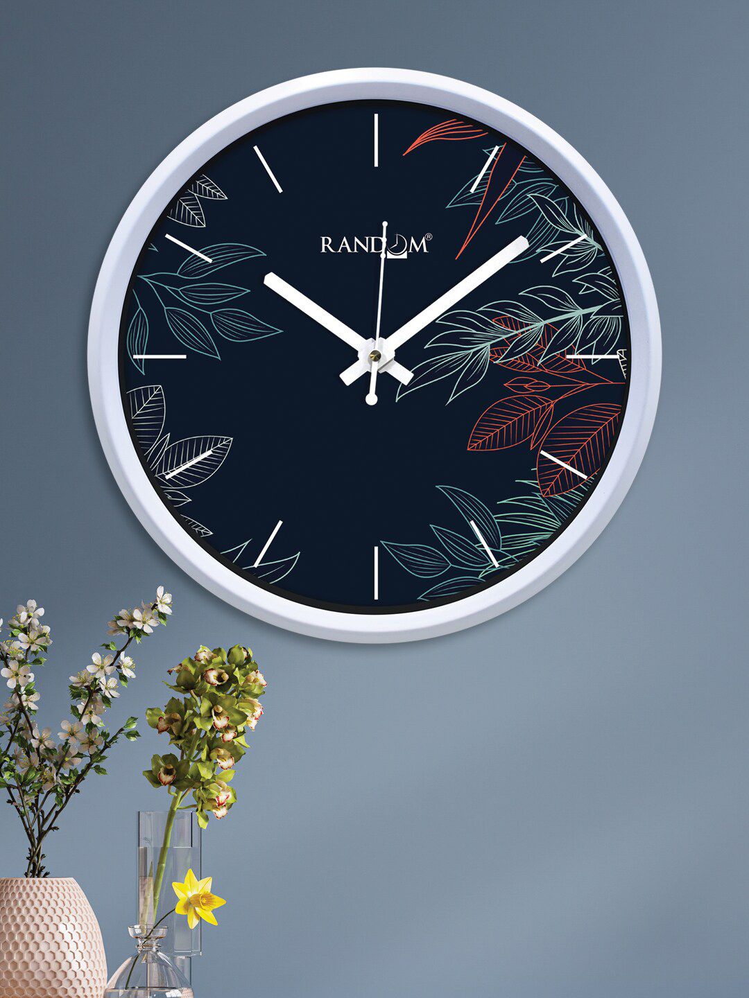 RANDOM Leafs Art Navy Blue & Green Printed Contemporary Wall Clock-picture-27
