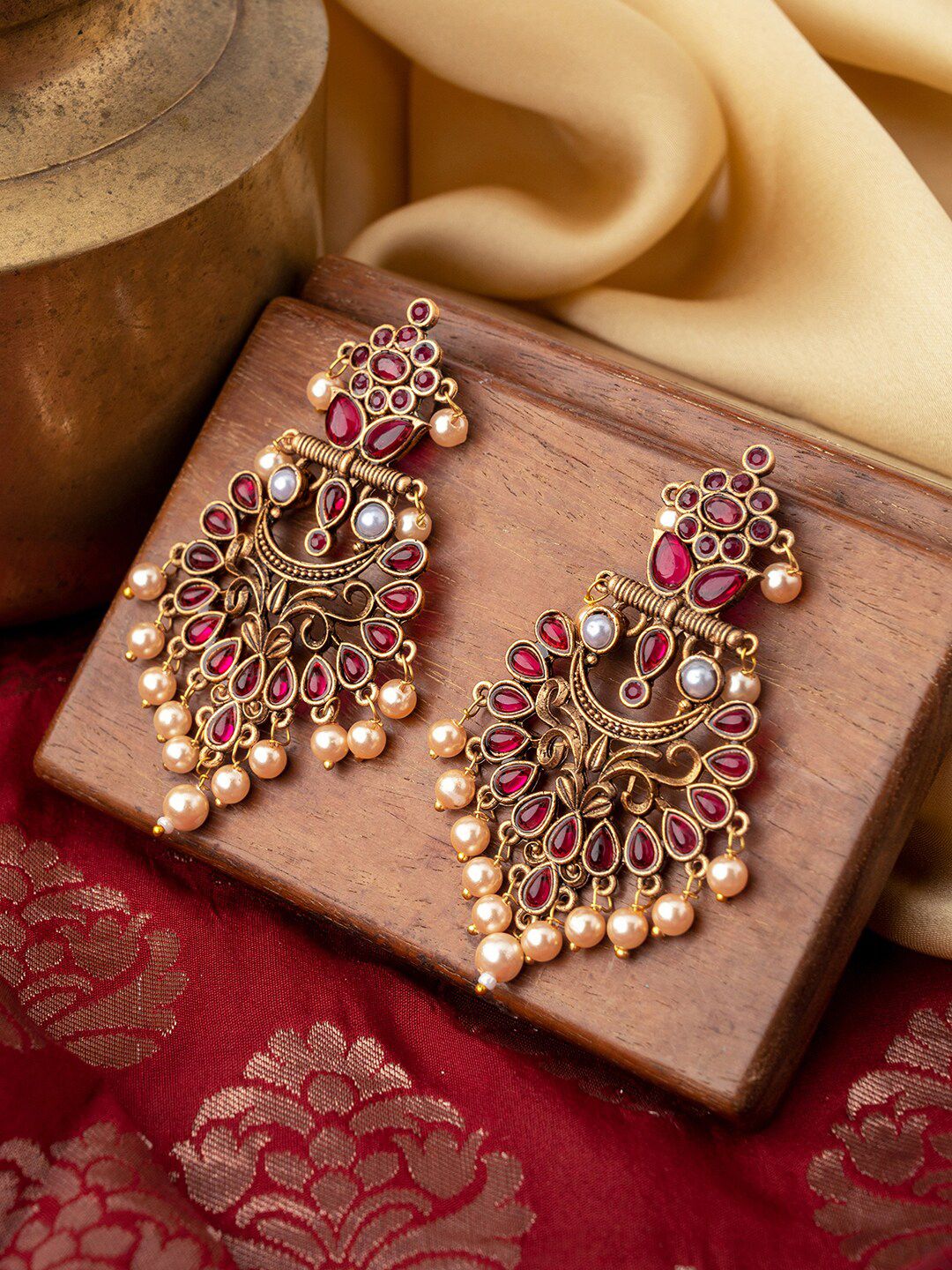 TEEJH Gold-Toned Contemporary Drop Earrings-image-14