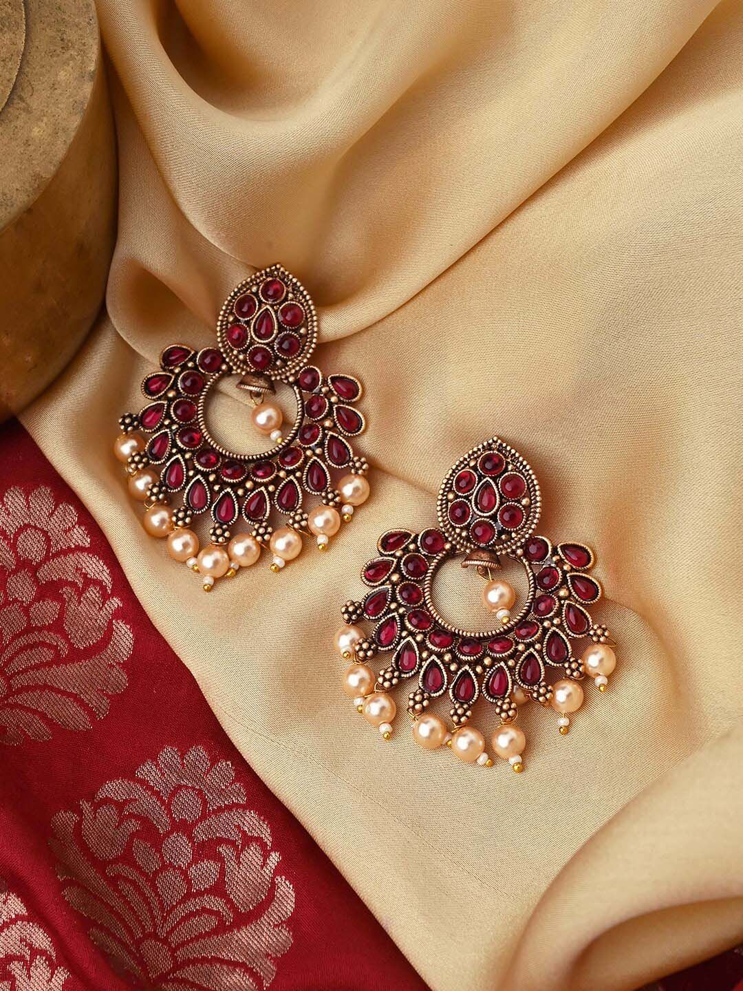 TEEJH Gold-Toned Contemporary Chandbalis Earrings-image-4